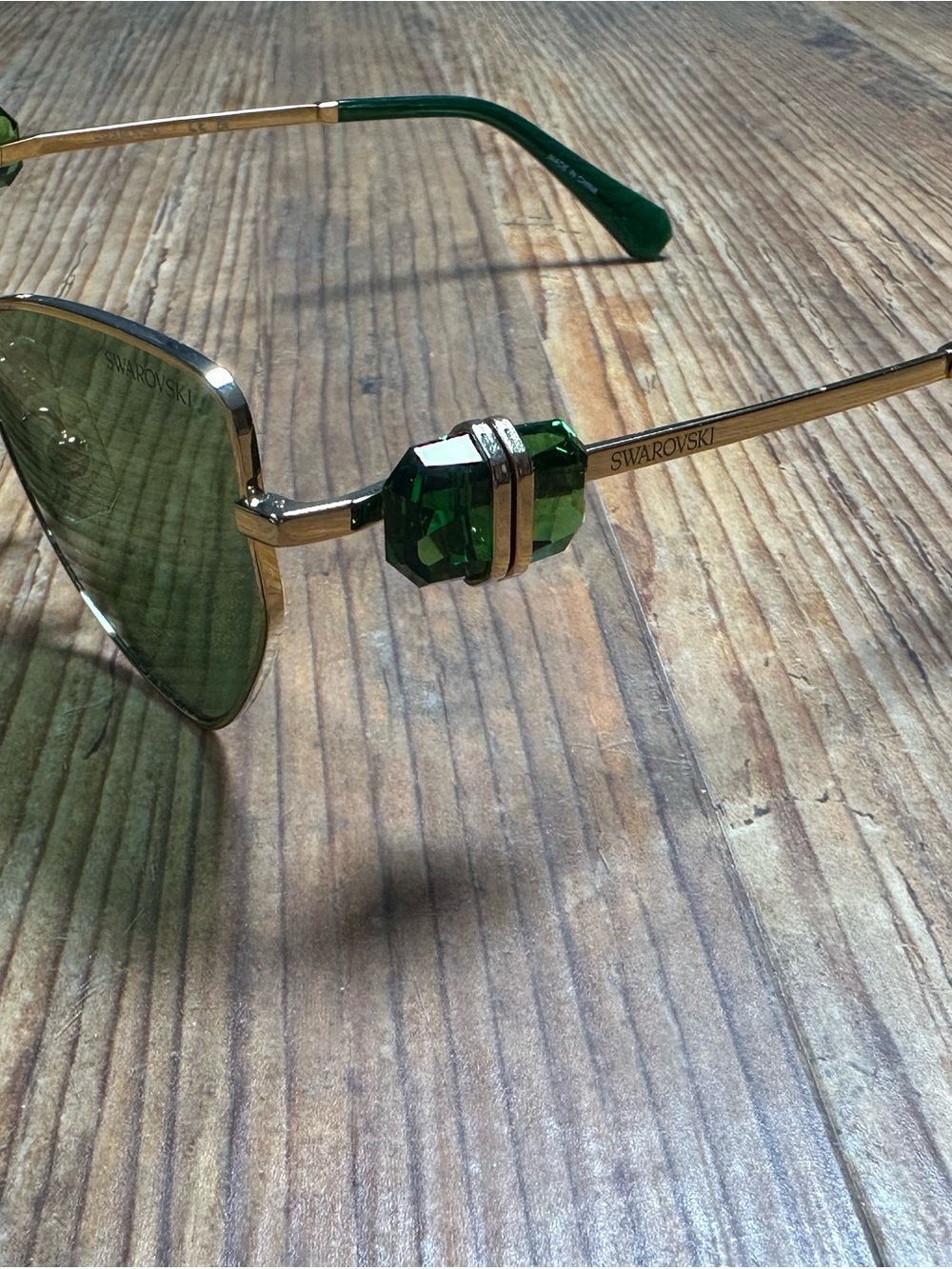 Swarovski Green Cat-Eye Sunglasses with Silver Frame - Picture 8 of 10